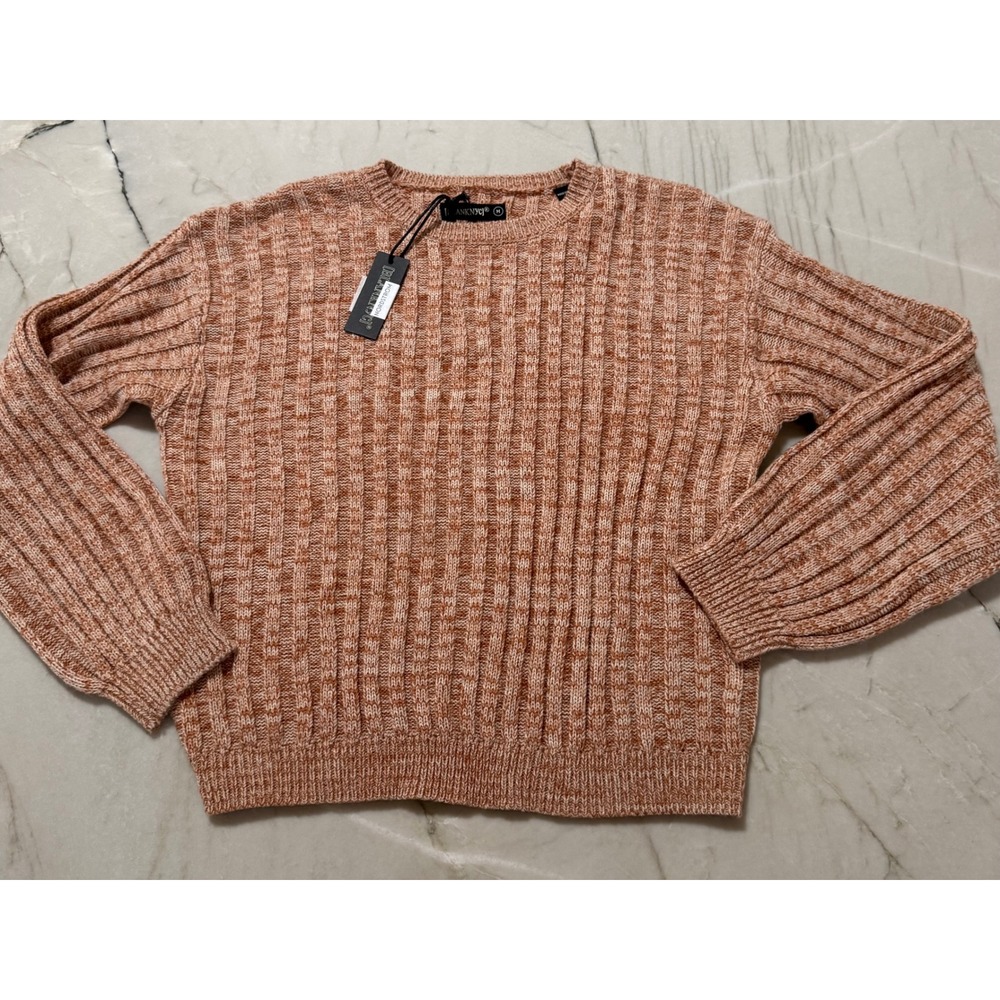 BlankNYC Womens Ribbed Crewneck Sweater Rust Orange Marled Knit Medium